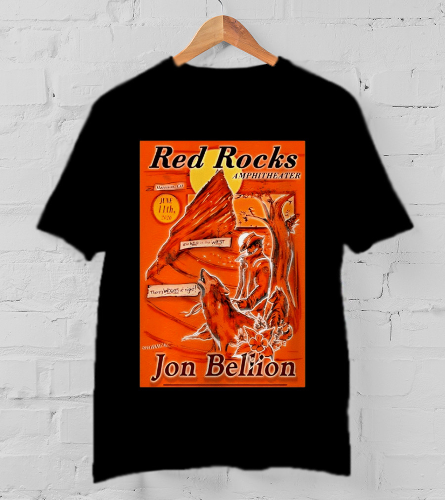 Red Rocks Amphitheater Jon Bellion Concert June 11th 2026 Cowboy And Wolf In Wild West Morrison Colorado T-Shirt