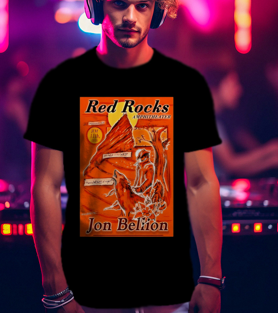 Red Rocks Amphitheater Jon Bellion Concert June 11th 2026 Cowboy And Wolf In Wild West Morrison Colorado T-Shirt