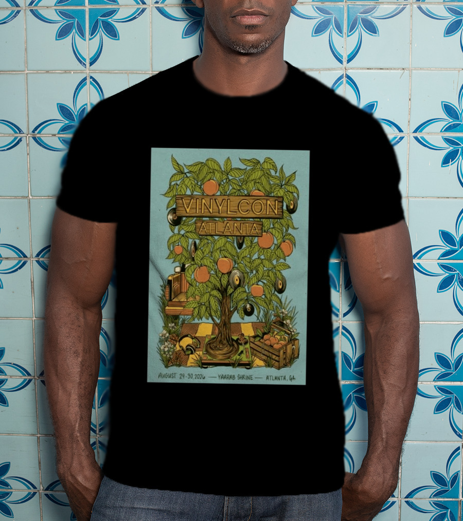 VinylCon Atlanta August 29 30 2026 Yaarab Shrine Georgia Peach Tree Records T-Shirt