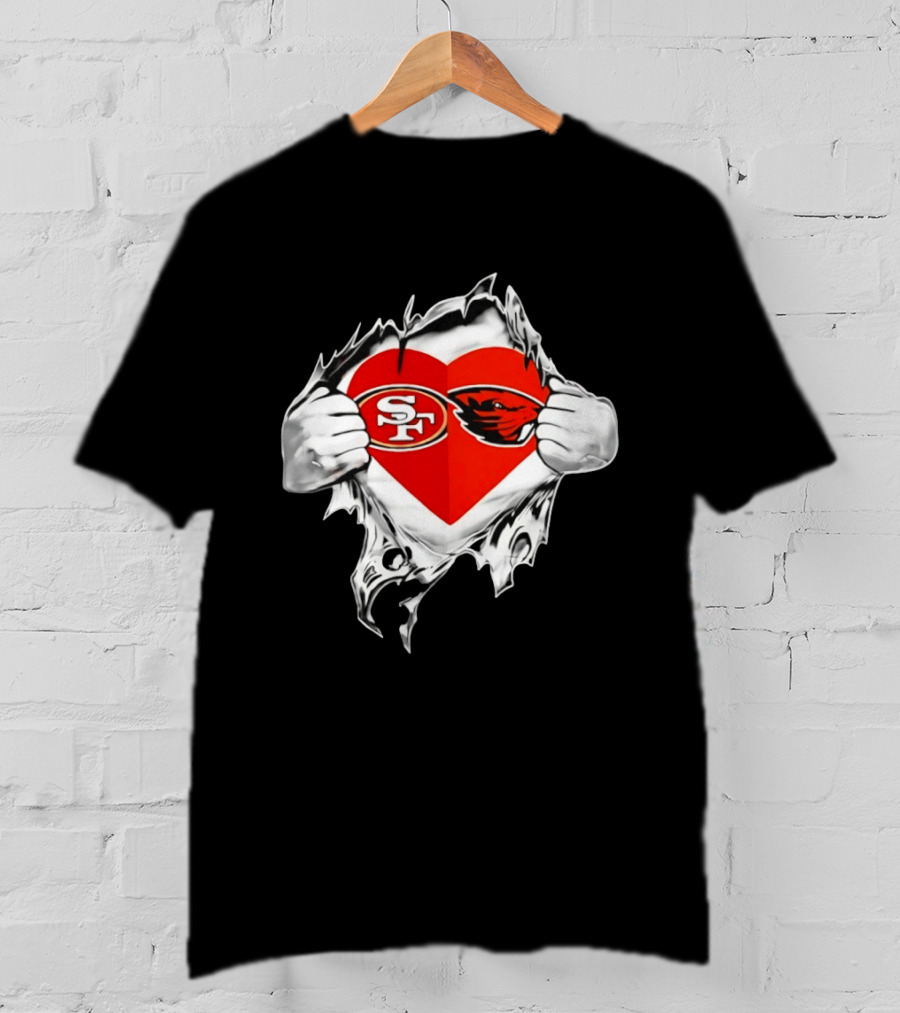 San Francisco 49ers Oregon State Beavers Heart Scratch T-Shirt