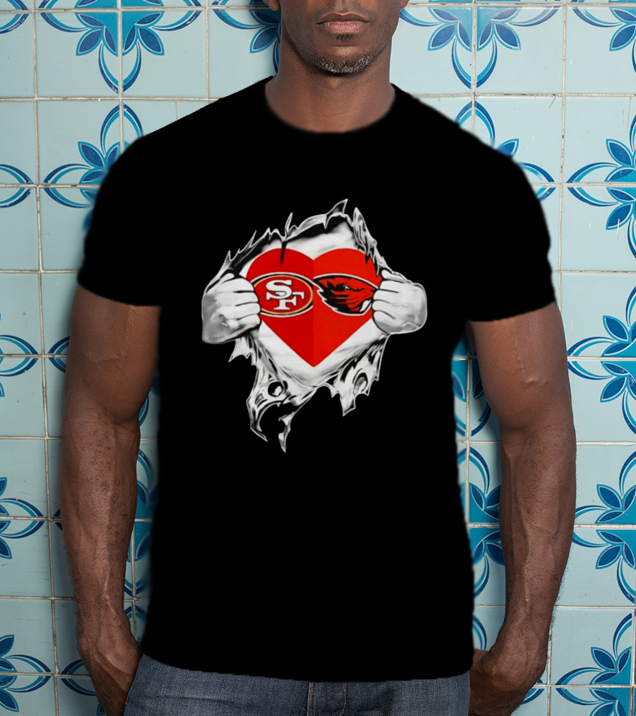 San Francisco 49ers Oregon State Beavers Heart Scratch T-Shirt