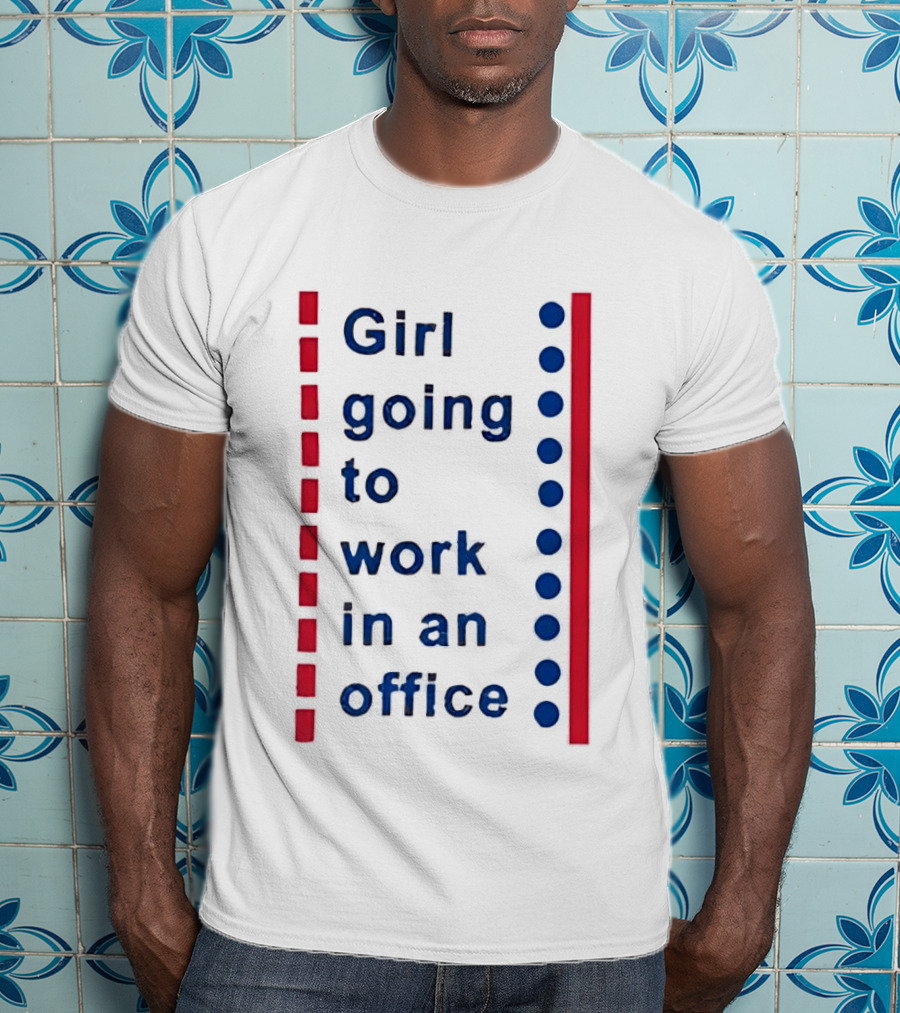 Girl Going To Work In An Office Text With Red And Blue Lines And Dots T-Shirt