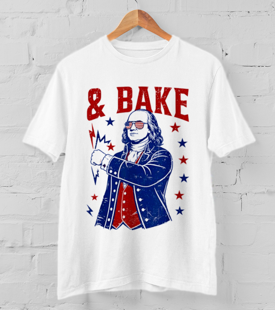 USA Benjamin Franklin Bake American Flag Sunglasses Stars T-Shirt