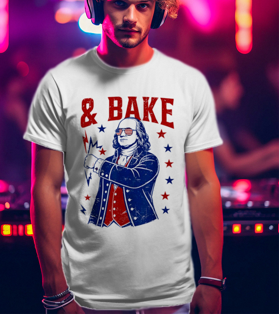 USA Benjamin Franklin Bake American Flag Sunglasses Stars T-Shirt