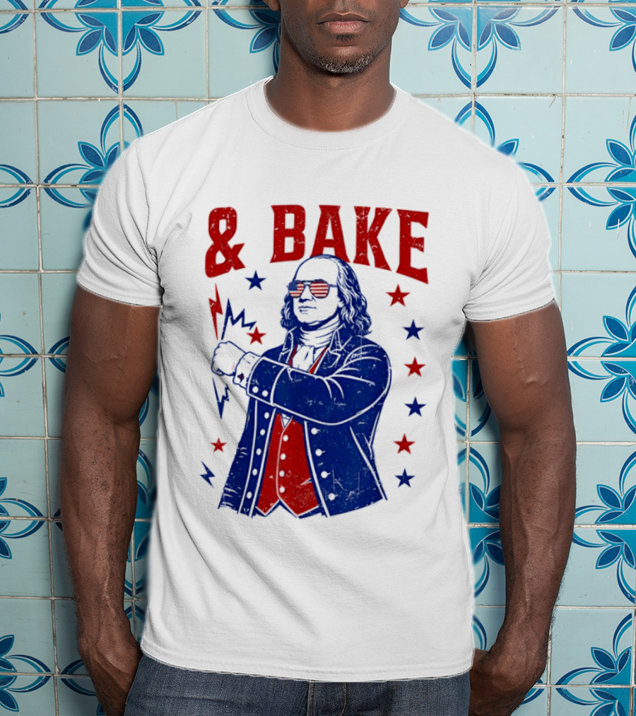 USA Benjamin Franklin Bake American Flag Sunglasses Stars T-Shirt