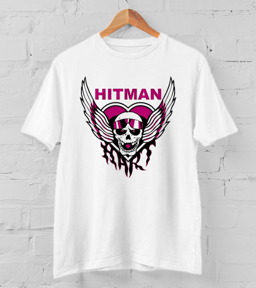 Bret The Hitman Hart Skull Wings Pink Heart T-Shirt