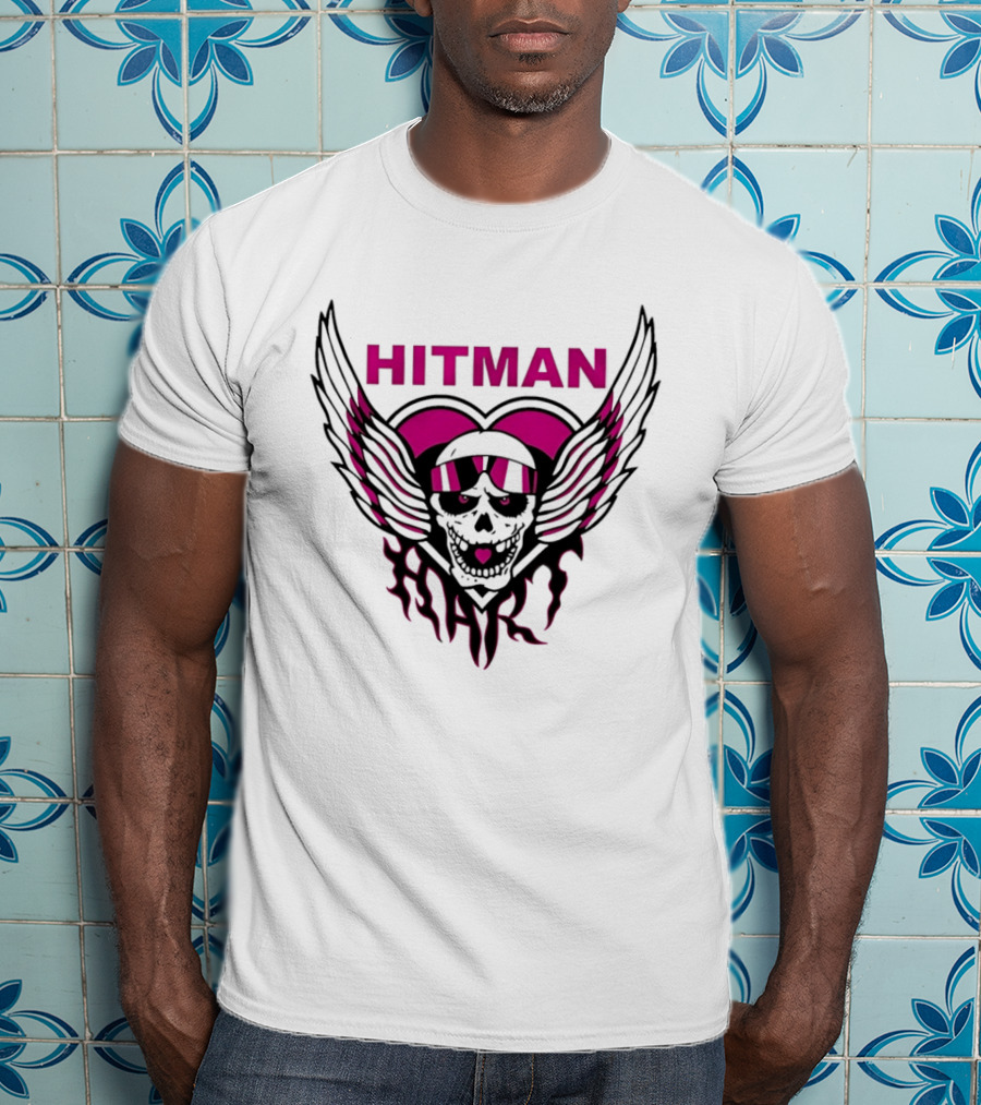 Bret The Hitman Hart Skull Wings Pink Heart T-Shirt