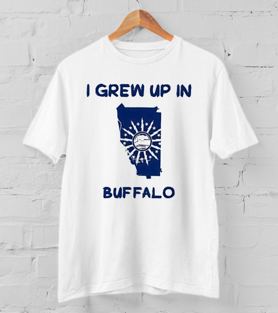 I Grew Up In Buffalo Map With Buffalo Silhouette And Sunburst T-Shirt