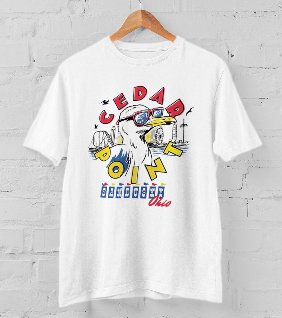 Cedar Point Seagull Sunglasses Sandusky Ohio Retro Amusement Park Vibes T-Shirt