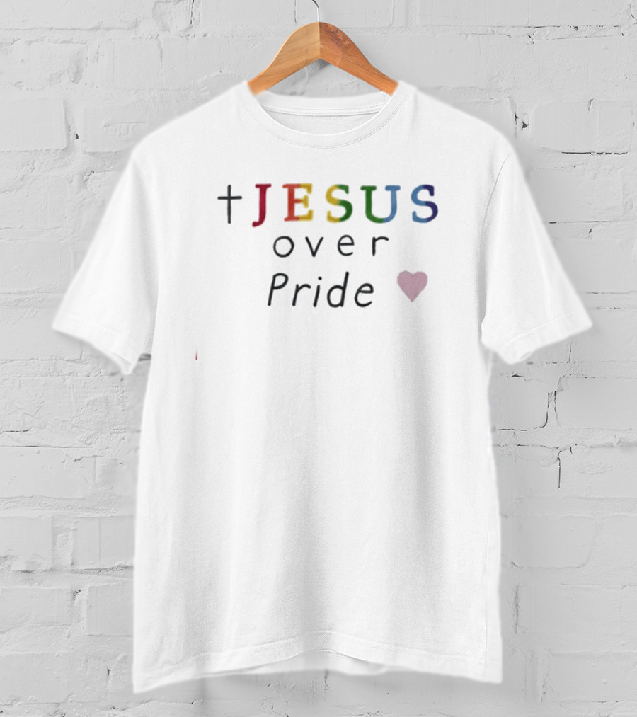 Jesus Over Pride Heart Rainbow Colors Cross T-Shirt