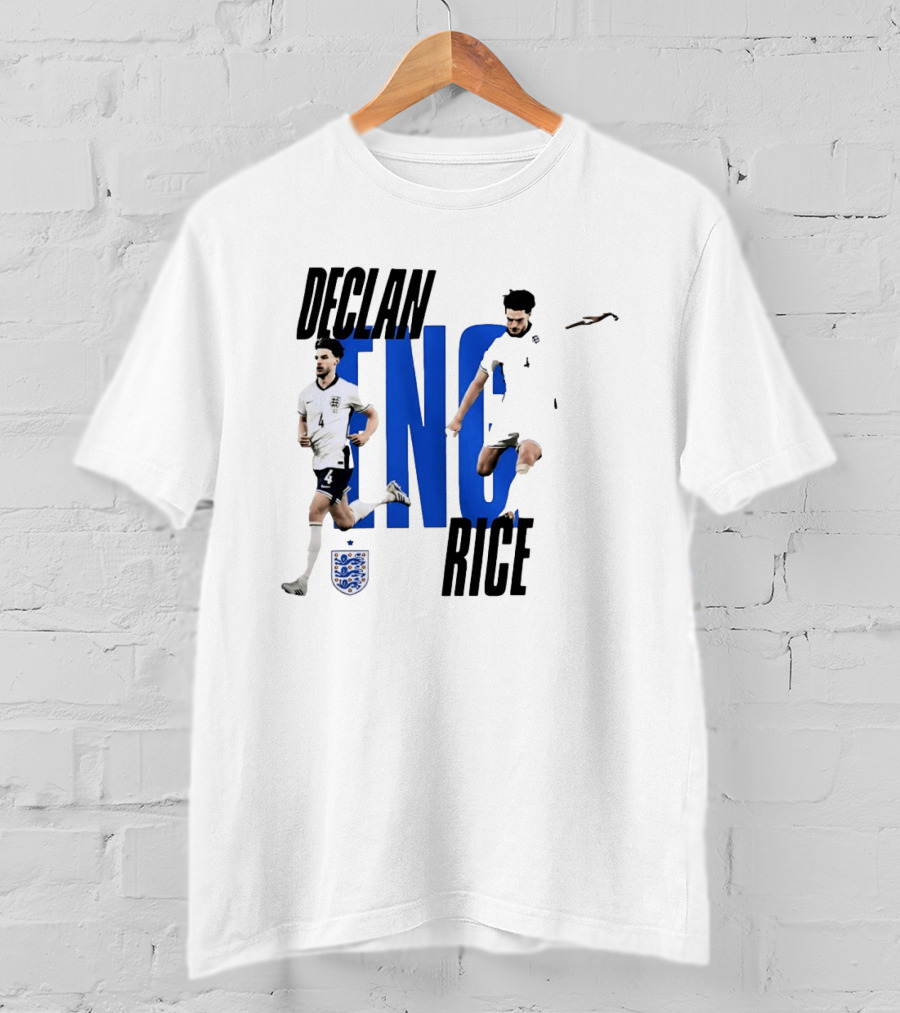 Declan Rice England National Football Team Player Action With Team Crest And ENG Letters T-Shirt