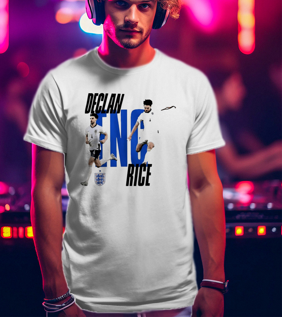 Declan Rice England National Football Team Player Action With Team Crest And ENG Letters T-Shirt