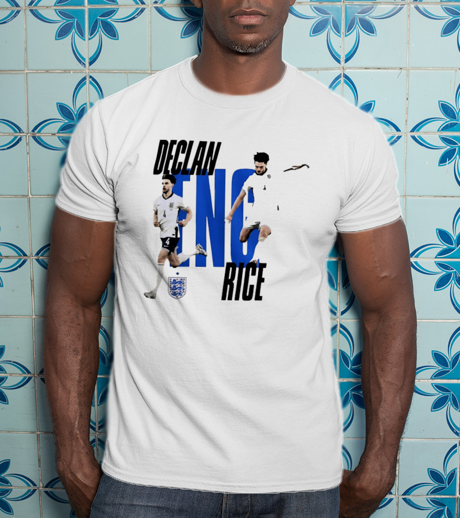 Declan Rice England National Football Team Player Action With Team Crest And ENG Letters T-Shirt