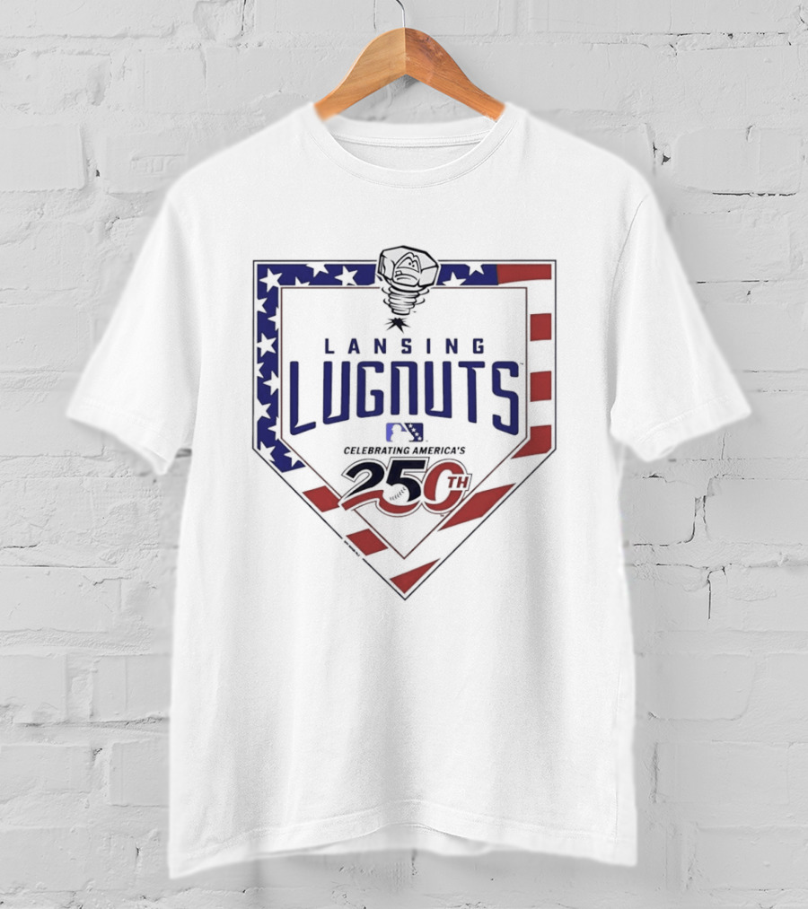 Lansing Lugnuts Celebrating America's 250th Anniversary 25th Logo USA Flag T-Shirt
