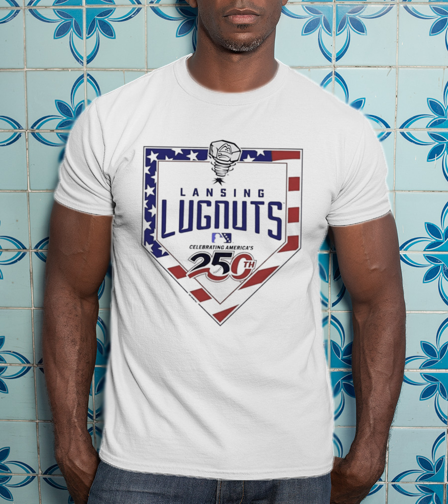 Lansing Lugnuts Celebrating America's 250th Anniversary 25th Logo USA Flag T-Shirt