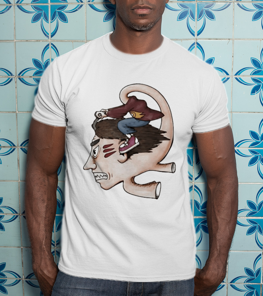 Man Riding His Own Head Retro Surreal Art Rider T-Shirt