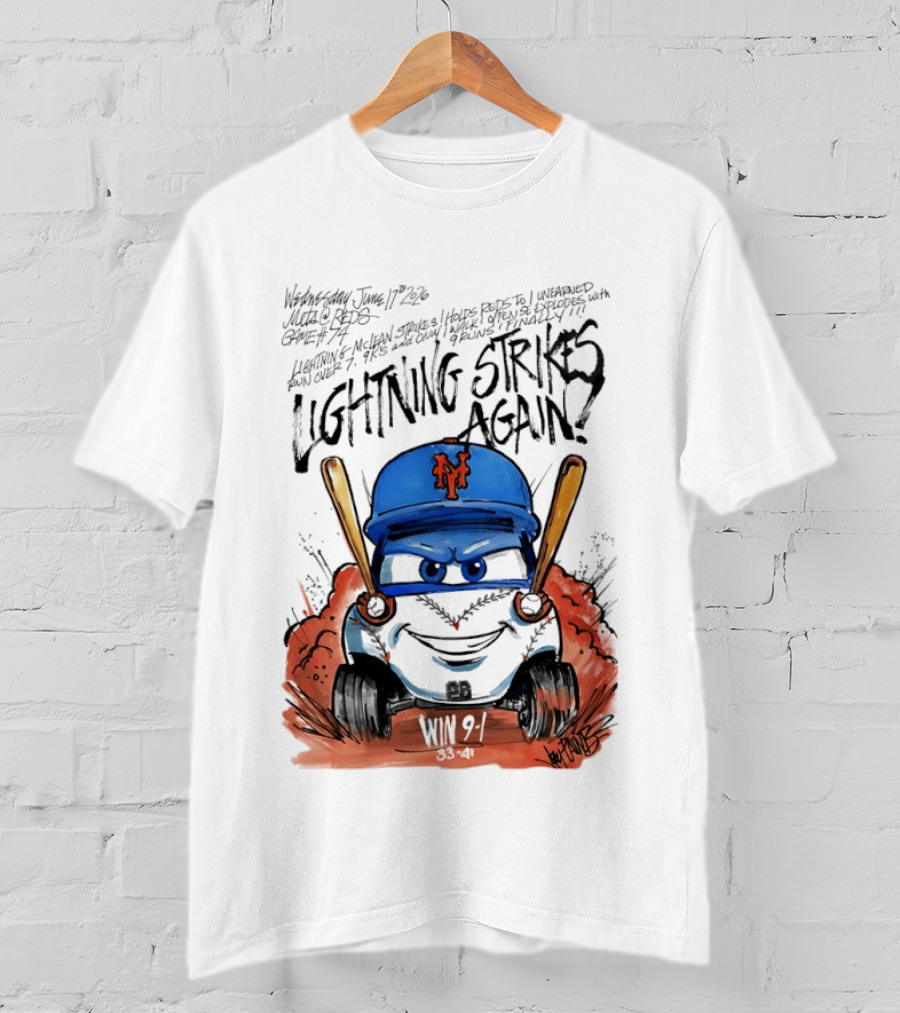 Mets Nolan McLean Baseball Lightning Strikes Again June 17 NYC T-Shirt