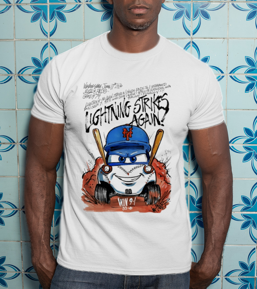 Mets Nolan McLean Baseball Lightning Strikes Again June 17 NYC T-Shirt