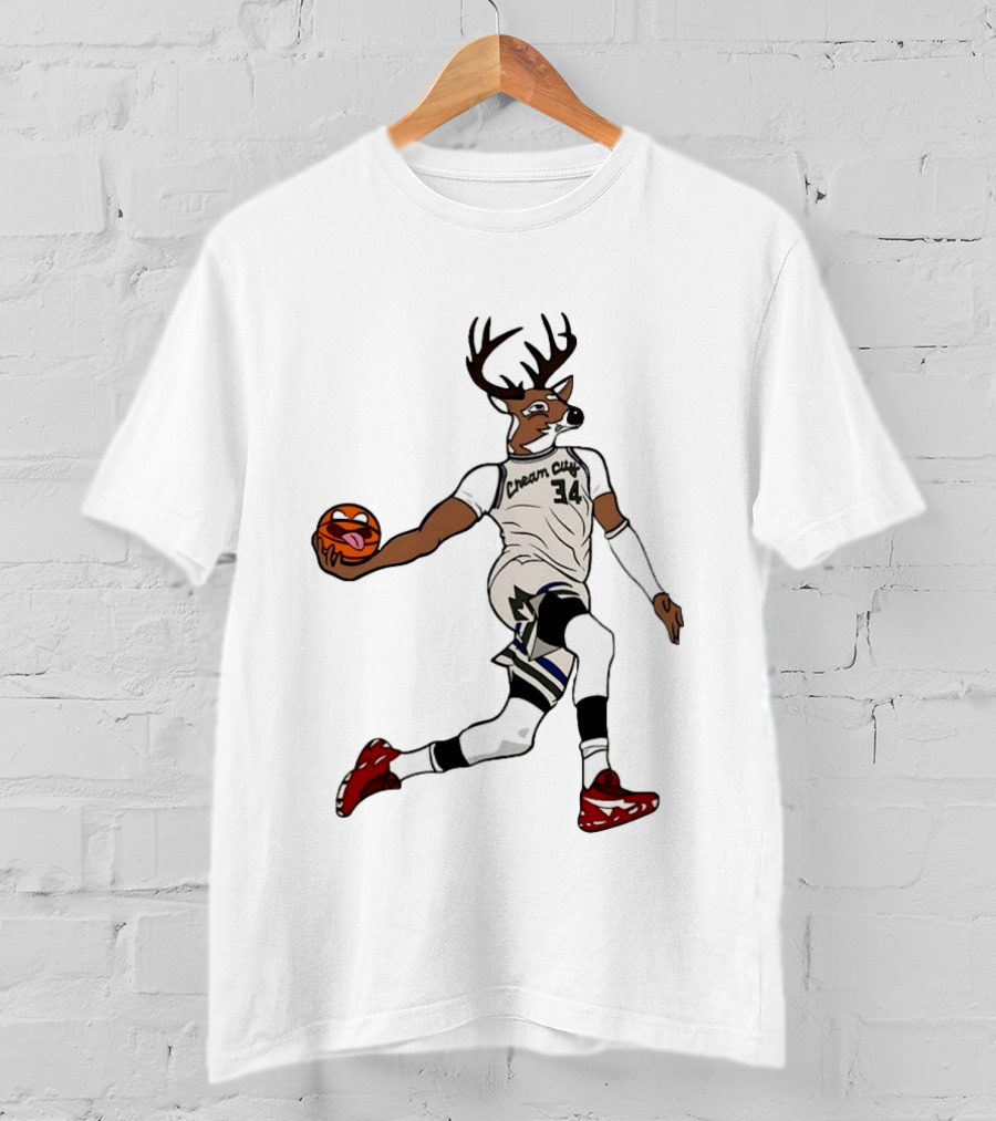 Milwaukee Bucks Cream City 34 Deer Basketball T-Shirt
