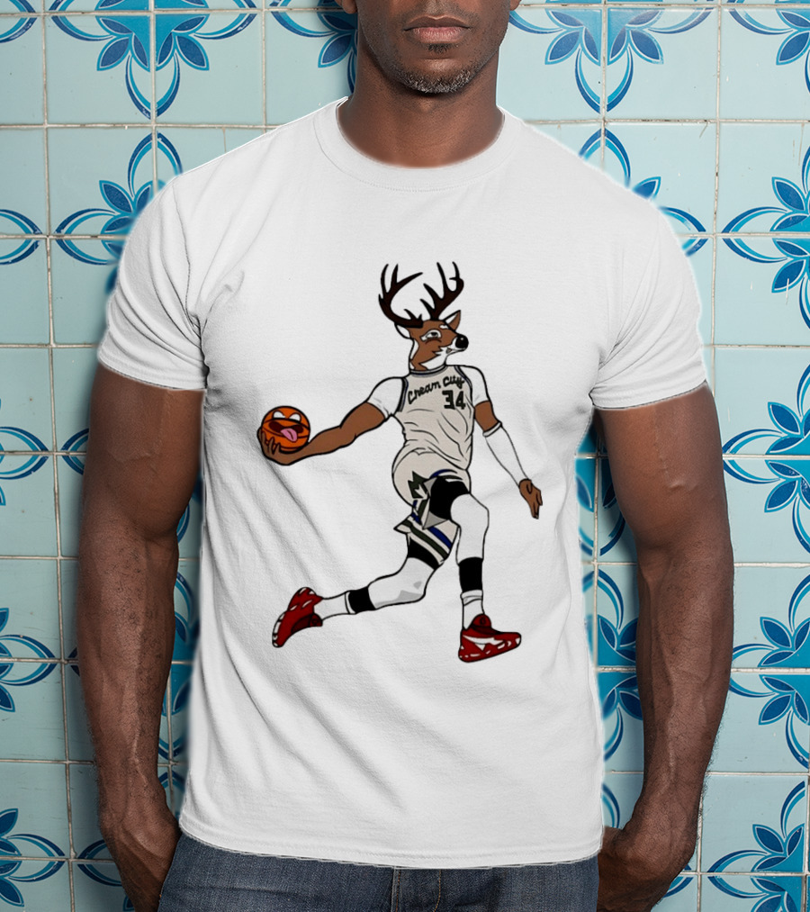 Milwaukee Bucks Cream City 34 Deer Basketball T-Shirt