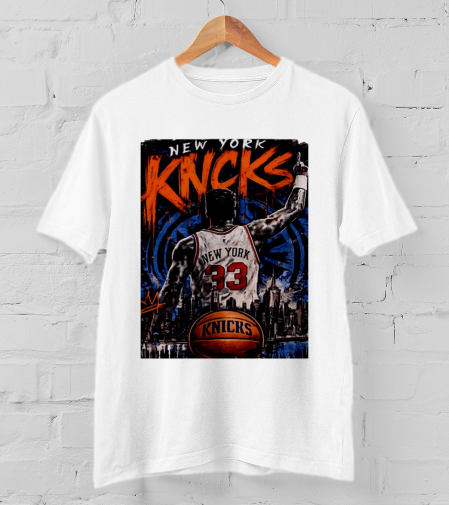 New York Knicks Ewing 33 City Skyline Basketball T-Shirt