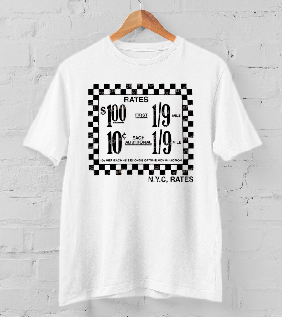 Samara Weaving New York Taxi Rates Vintage Fare Checkerboard Frame T-Shirt