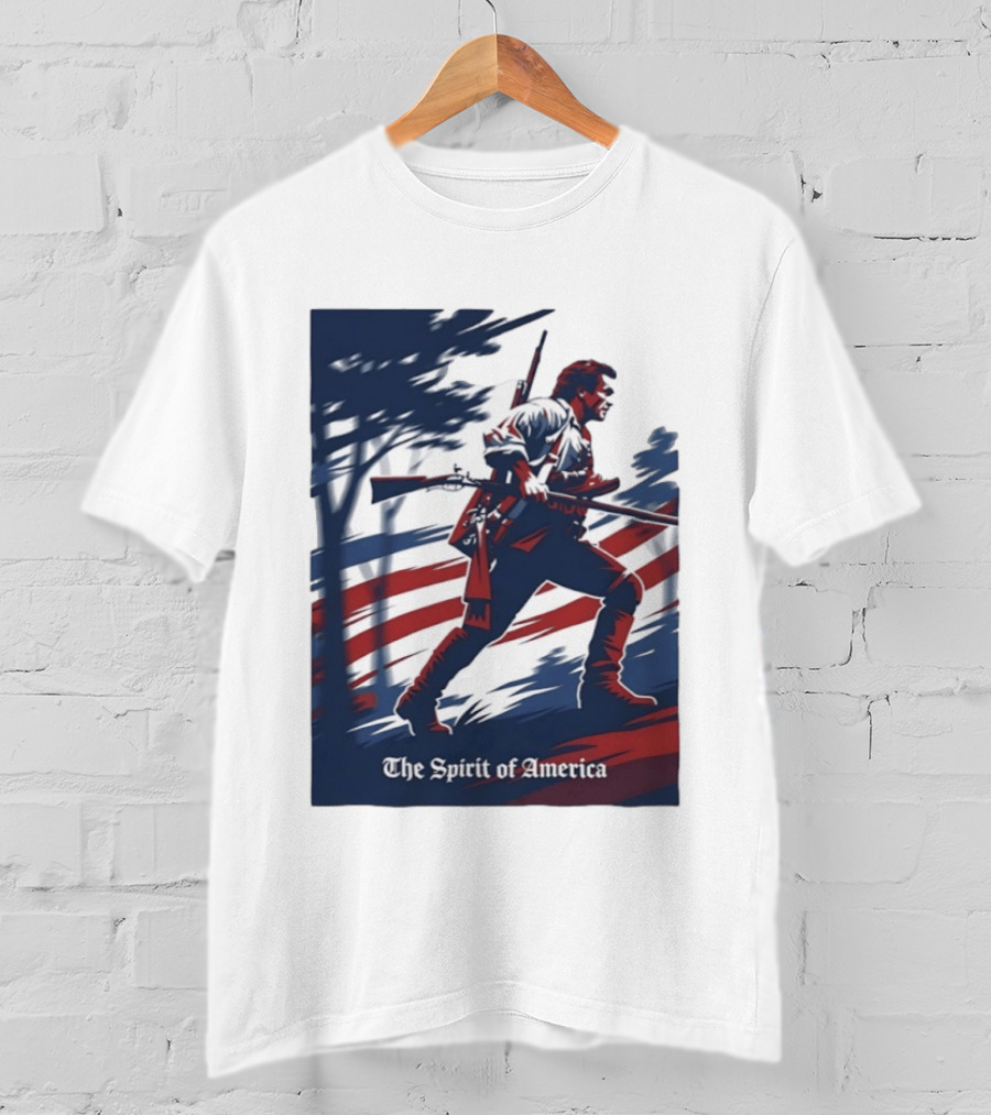 The Spirit Of America Revolutionary War Soldier With Musket And American Flag T-Shirt