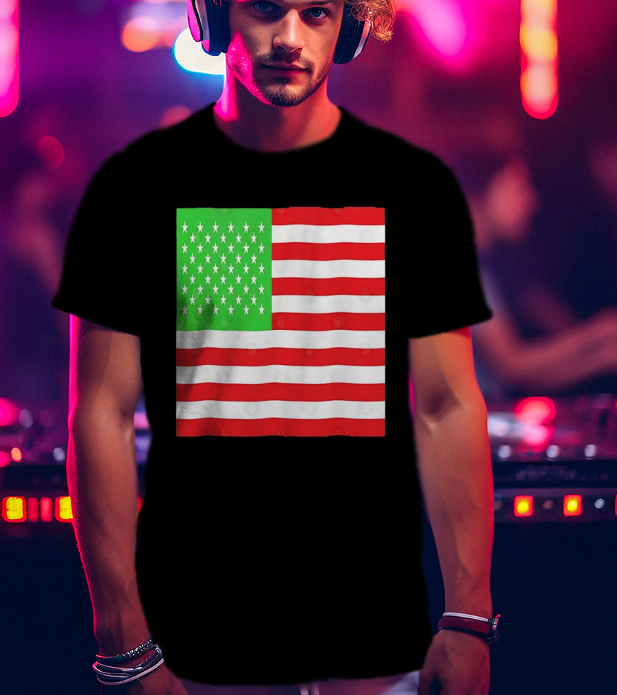 American Flag Green And Red Color Variant Stars And Stripes T-Shirt