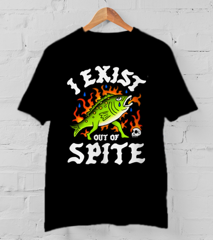 Bass Fish I Exist Out Of Spite Skull Fire Flames T-Shirt