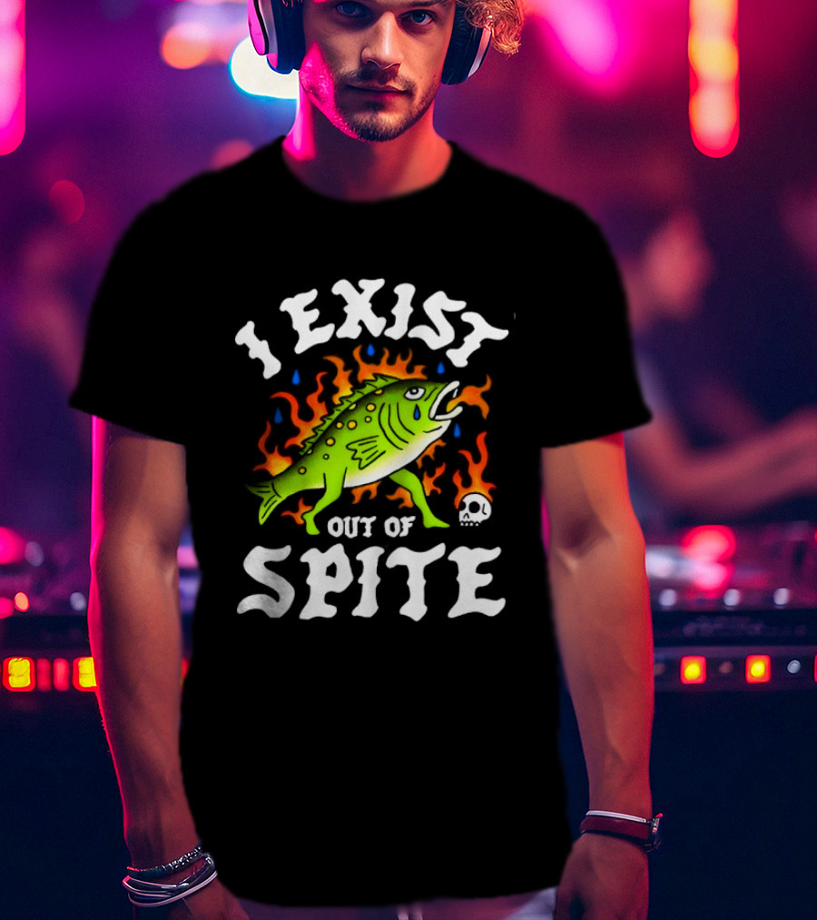 Bass Fish I Exist Out Of Spite Skull Fire Flames T-Shirt