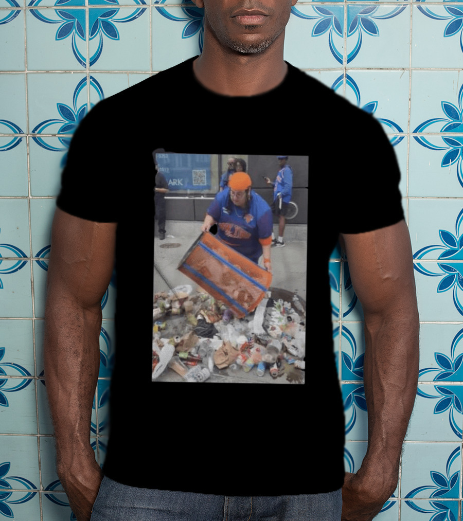 Knicks Dei Angie Trashcan Cleanup Team Fan Spirit Trash Pile T-Shirt