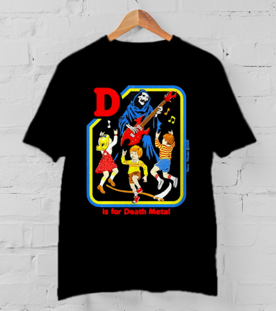 D Is For Death Metal Grim Reaper Kids Rocking Out With Electric Guitar T-Shirt