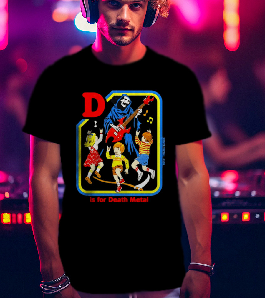 D Is For Death Metal Grim Reaper Kids Rocking Out With Electric Guitar T-Shirt