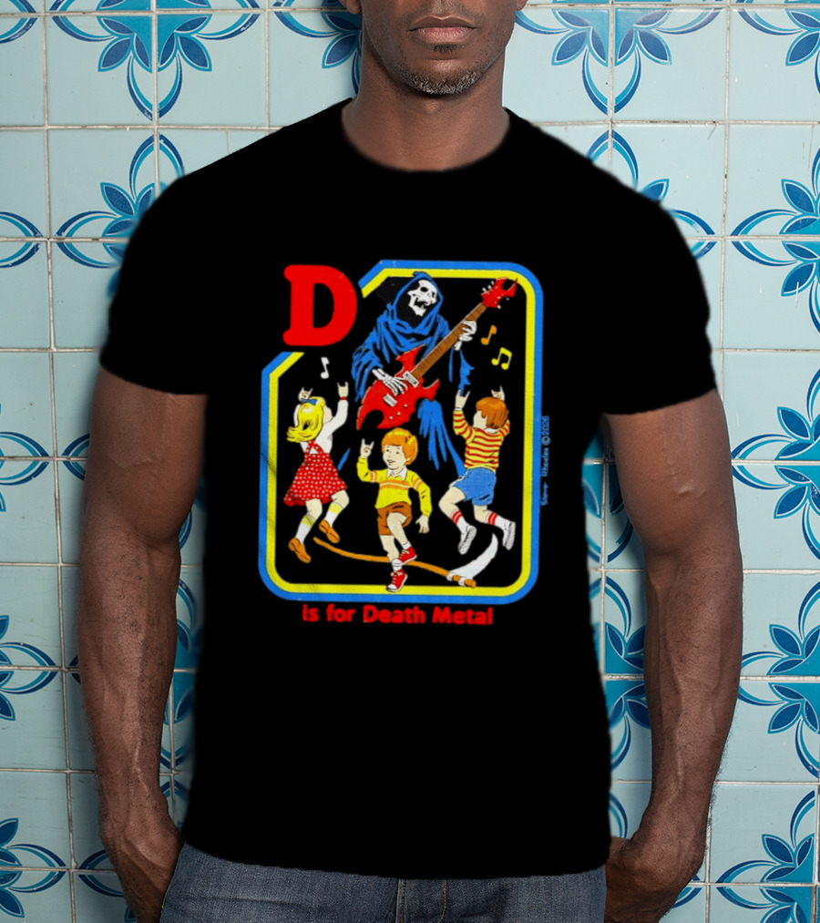D Is For Death Metal Grim Reaper Kids Rocking Out With Electric Guitar T-Shirt