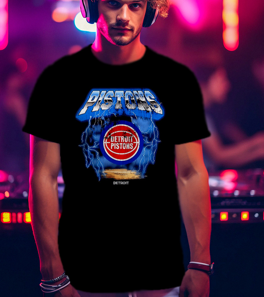 Detroit Pistons Lightning Effects Blue Electric Impact T-Shirt