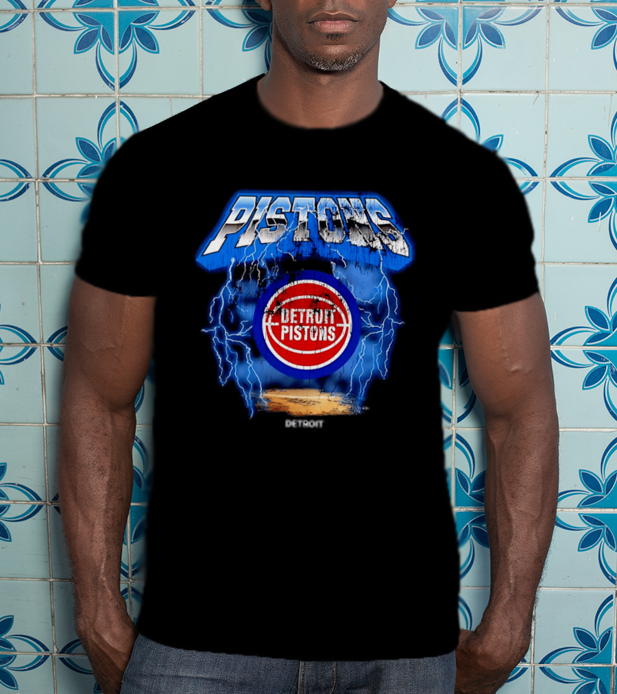 Detroit Pistons Lightning Effects Blue Electric Impact T-Shirt