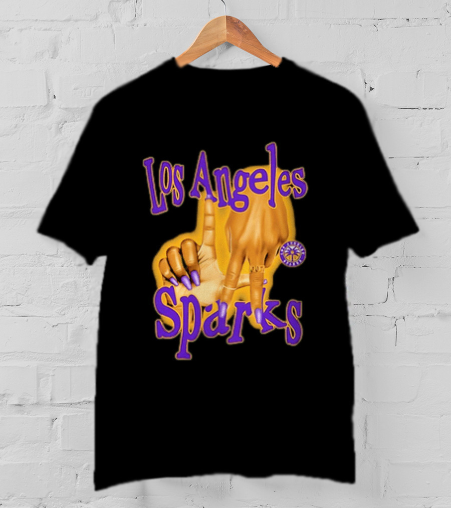 Los Angeles Sparks WNBA Finger Gesture Purple Ink Sketch T-Shirt