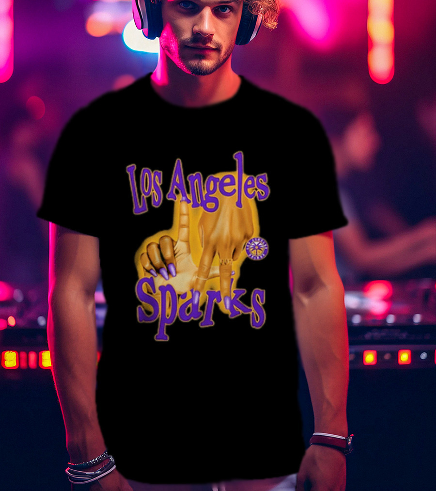 Los Angeles Sparks WNBA Finger Gesture Purple Ink Sketch T-Shirt