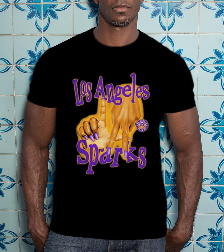 Los Angeles Sparks WNBA Finger Gesture Purple Ink Sketch T-Shirt