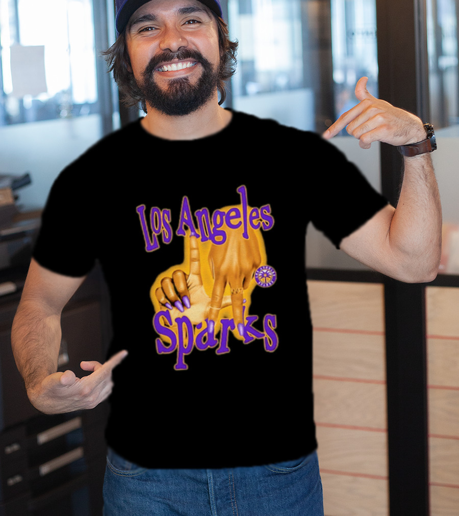 Los Angeles Sparks WNBA Finger Gesture Purple Ink Sketch T-Shirt