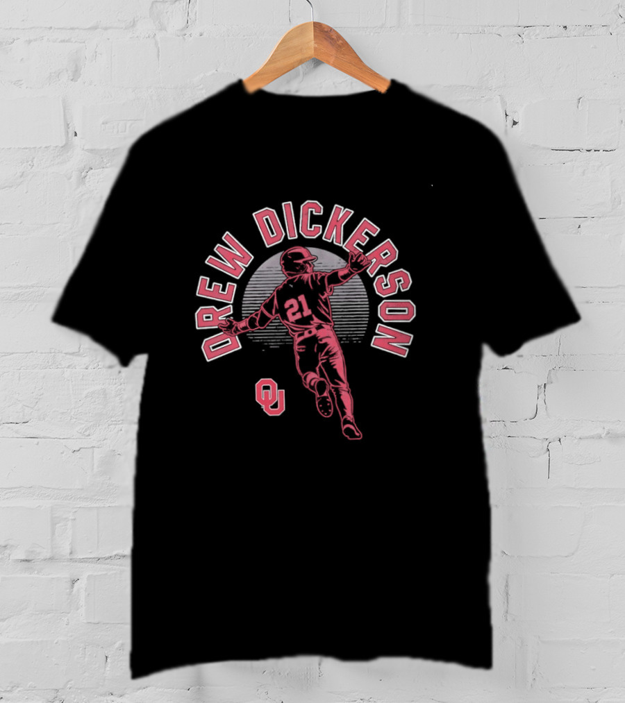 Drew Dickerson Oklahoma Sooners Player Baseball Silhouette OU T-Shirt