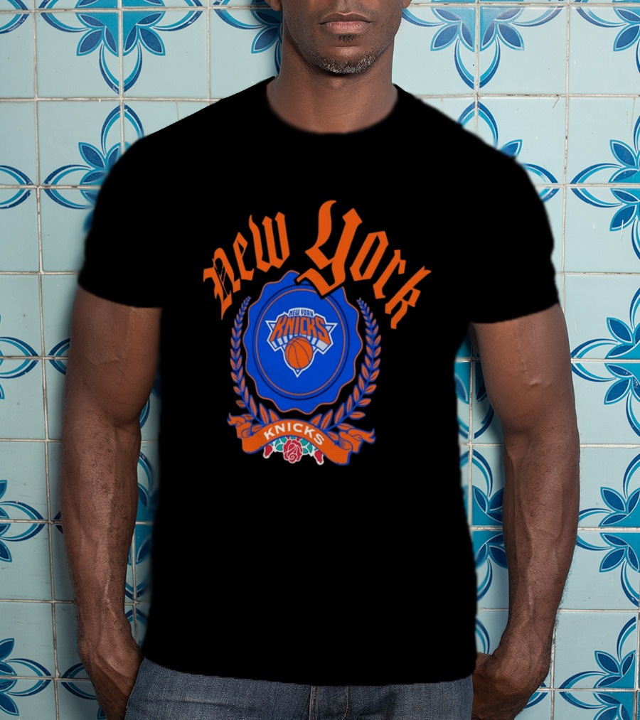 New York Knicks Crest With Rose And Blue T-Shirt
