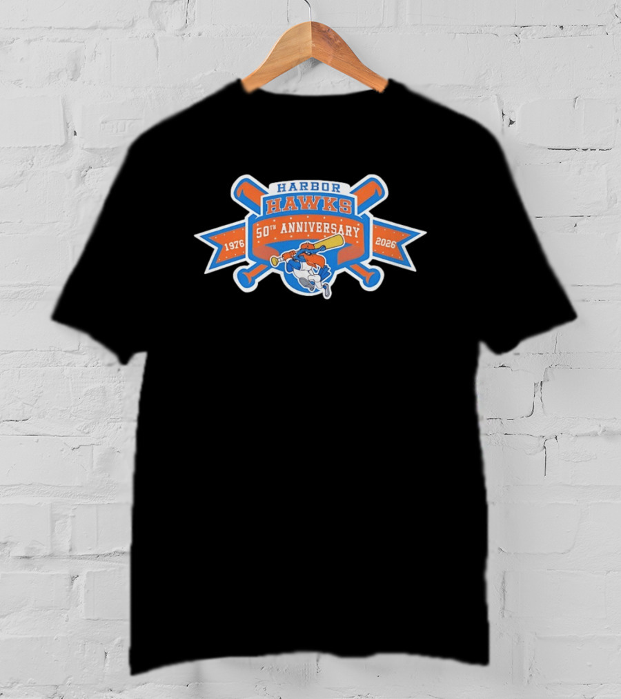 Harbor Hawks 50th Anniversary 1976 2026 Baseball Team Vintage Logo Celebration T-Shirt