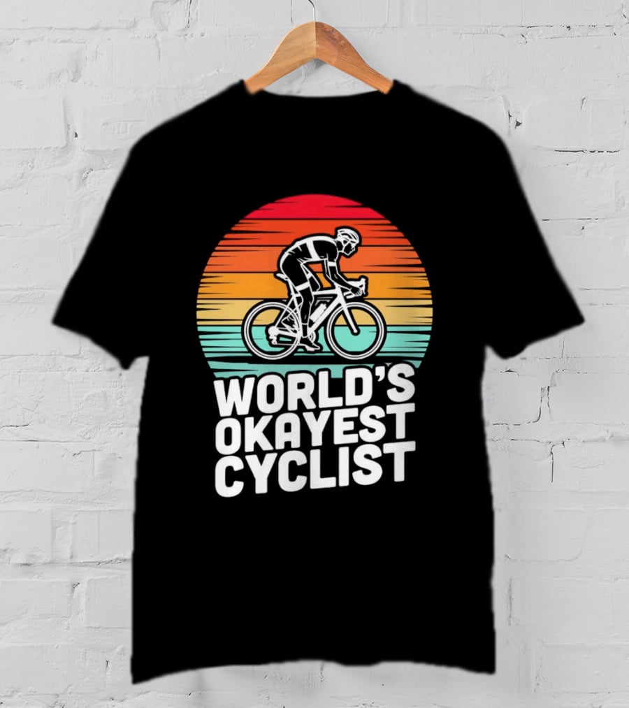 World's Okayest Cyclist Sunset Bicycle T-Shirt