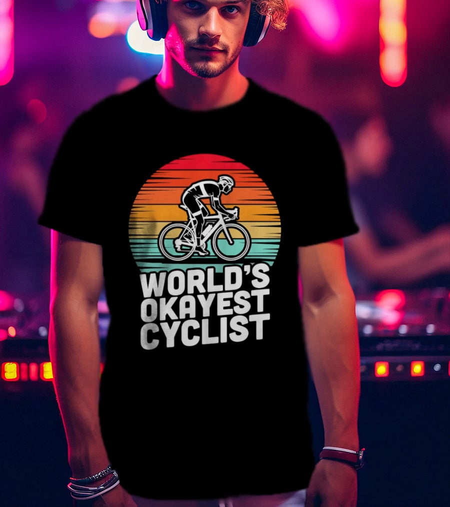 World's Okayest Cyclist Sunset Bicycle T-Shirt