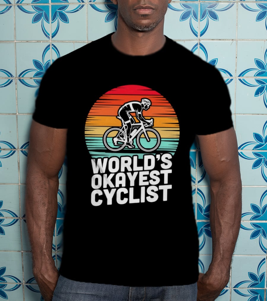 World's Okayest Cyclist Sunset Bicycle T-Shirt