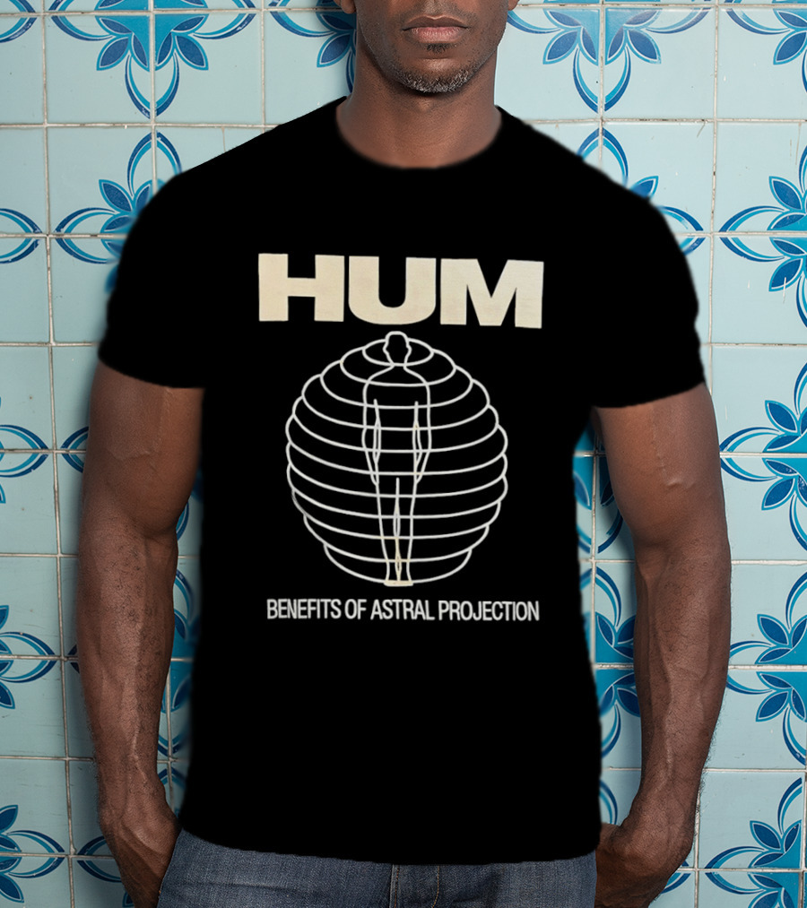 HUM Benefits Of Astral Projection Illustration With Human Figure And Concentric Circles T-Shirt
