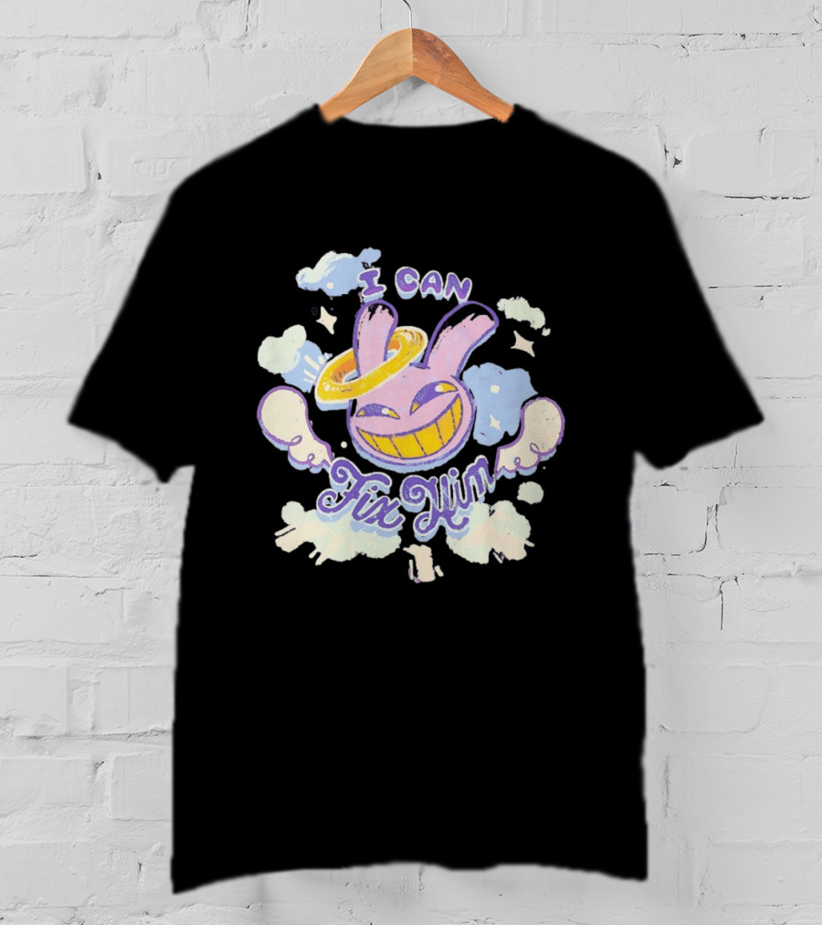 I Can Fix Him Creepy Purple Rabbit Halo Wings T-Shirt