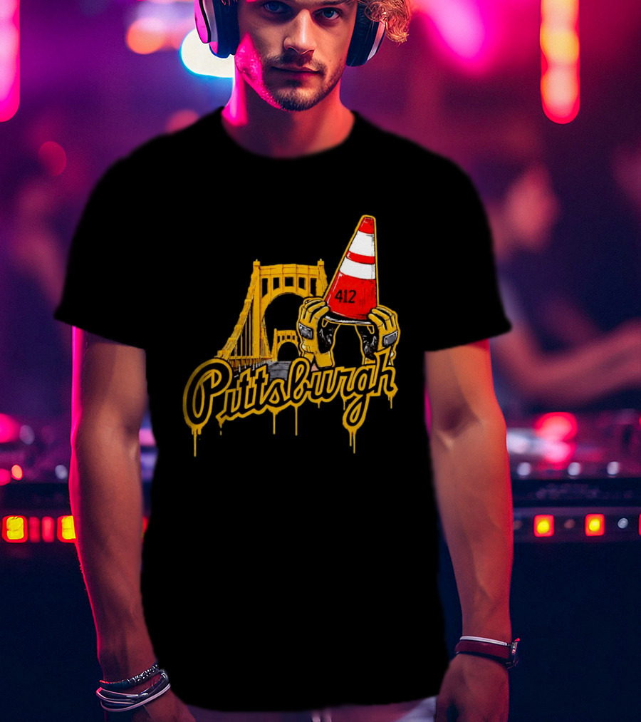 Pittsburgh 412 Construction Cone Bridge T-Shirt