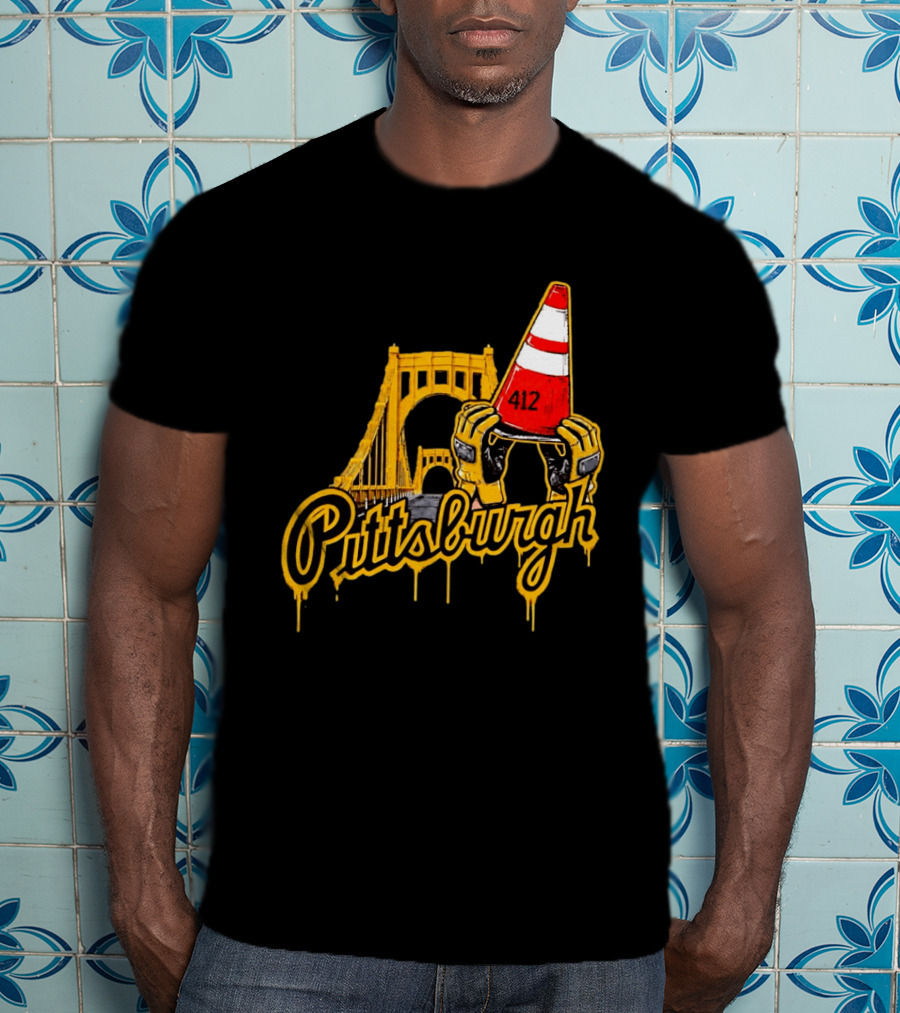 Pittsburgh 412 Construction Cone Bridge T-Shirt